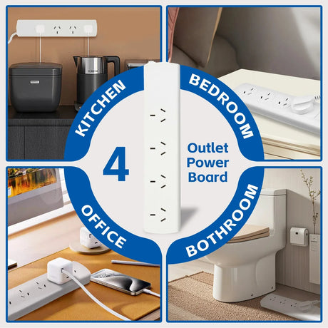4 Outlet Power Board With Surge Protection with Individual Switches 1M Lead Cable