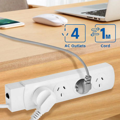 4 Outlet Power Board With Surge Protection with Individual Switches 1M Lead Cable