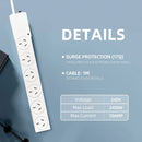 6 Outlet Power Board With Surge Protection 1M Lead Cable