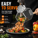 2Pcs Rolling Grill Basket with Removable Handle, 304 Stainless Steel BBQ Grilling Basket for Vegetables, Fish, Shrimp & Meat, Rotating Barbecue Cooking Basket for Outdoor Camping, Picnic & Backyard Grill