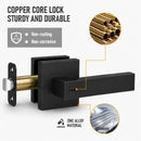 Matte Black Keyless Privacy Door Lever Handle, Heavy Duty Interior Door Lockset, Adjustable 60/70mm Backset, Reversible for Bedroom Bathroom Home Office