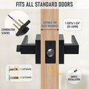Matte Black Keyless Privacy Door Lever Handle, Heavy Duty Interior Door Lockset, Adjustable 60/70mm Backset, Reversible for Bedroom Bathroom Home Office