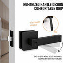 Matte Black Keyless Privacy Door Lever Handle, Heavy Duty Interior Door Lockset, Adjustable 60/70mm Backset, Reversible for Bedroom Bathroom Home Office