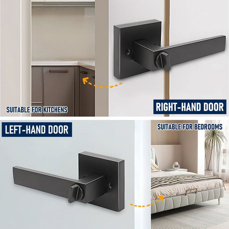 Matte Black Privacy Door Lever Handles with Keys, 2 Pack Heavy Duty Interior Door Lockset, Adjustable 60/70mm Backset, Reversible for Bedroom Bathroom Home Office