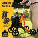 Foldable Aluminium Rollator Walker With Seat & Storage Bag, Adjustable Handles, 8" Wheels, Lightweight Walking Frame(66x60x93cm)