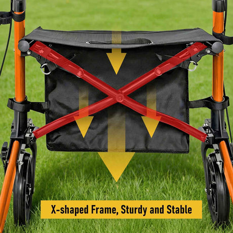 Foldable Aluminium Rollator Walker With Seat & Storage Bag, Adjustable Handles, 8