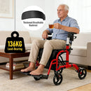 2-in-1 Foldable Aluminium Rollator Walker with Seat, Adjustable Handles, Storage Bag, 136kg Capacity(97x85x95cm)