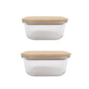 2 Pcs Bamboo?Cover Food Containers – Medium  & Large, Clear Glass, Plastic?Free