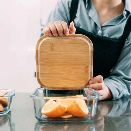 Medium Bamboo Food Container – Clear Glass with Bamboo Lid