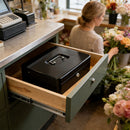 Lockable Metal Cash Box with 2 Keys, 4 Bill & 5 Coin Tray, Security Money Box with Anti-Loss Rope