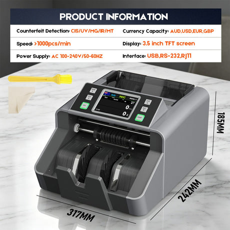 Mixed Denomination Money Counter with Counterfeit Detection, Touch Screen, and CIS/UV/MG/IR/MT, USD, AUD, EUR, CAD Cash Counter for Business, Merchant