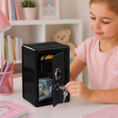 Lockable Metal Money Box, Cash & Coin Storage Box with Key Lock, Compact Piggy Bank for For Kids & Adults, Office & Small Valuables-Black
