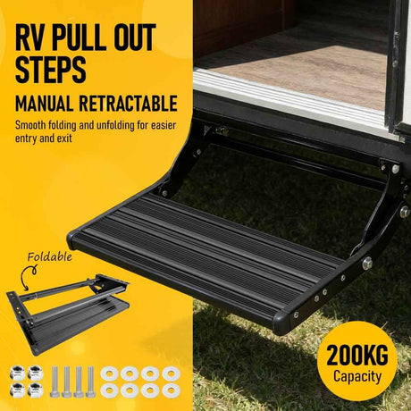 Heavy Duty Pull-Out Caravan Step, Folding Aluminium RV Step(57x55x17cm)