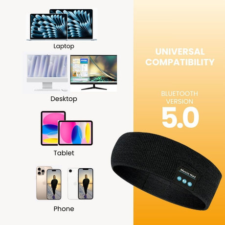 Headset Bluetooth 5.0 Wireless Stereo Earbud Headphone Sports Headband w/Mic-Black