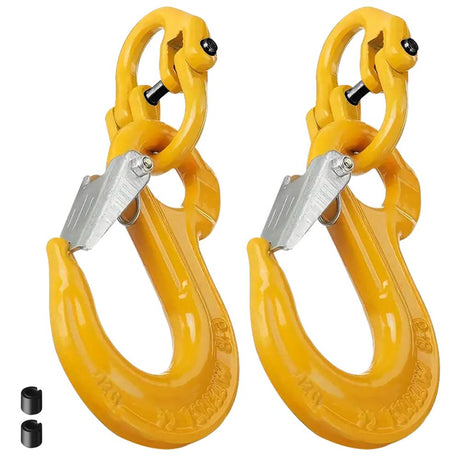 2SETS 2T Sling Hook With Hammerlock Heavy Duty Safety Latch Swivel Winch Hook For Trailer Safety Chain-Yellow