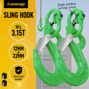 2SET 3.15T Sling Hook Heavy Duty Hammerlock/Slip Hook Kit With Swivel Winch & Safety Latch-Green
