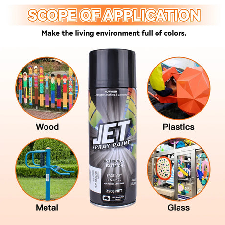 12 Pcs 250g Spray Paint Can For Interior and Exterior 26 colours Fast Dry - Gloss Black