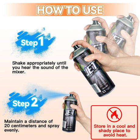 12 Pcs 250g Spray Paint Can For Interior and Exterior 26 colours Fast Dry - Silver