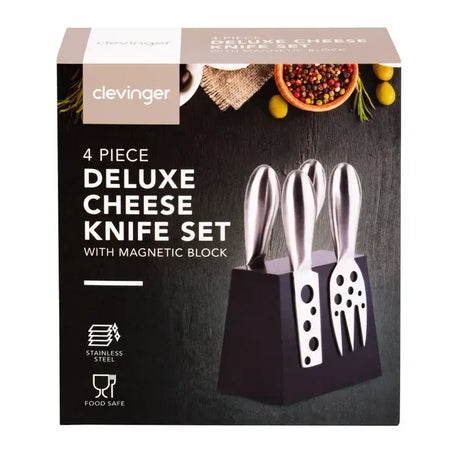 4 Pcs Clevinger Hobson Stainless Steel Cheese Knife Set With Magnetic Block