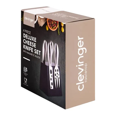 4 Pcs Clevinger Hobson Stainless Steel Cheese Knife Set With Magnetic Block