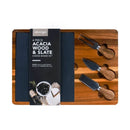 4 Pcs Clevinger Acacia Wood & Slate Cheese Board With Knife Set