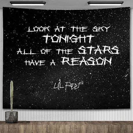 Lil Peep Wall Tapestry Look at the Sky Aesthetic Room Decoration Black Hippie Wall Hanging 90x70cm