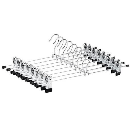 40cm Chrome Iron Clothes Hangers with Non-Slip Clips, 10-Pack Metal Trouser Hangers for Pants Shorts Skirt Socks Underwear, Silver