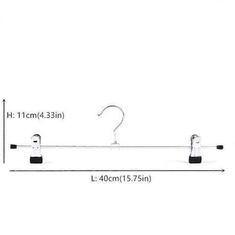 40cm Chrome Iron Clothes Hangers with Non-Slip Clips, 10-Pack Metal Trouser Hangers for Pants Shorts Skirt Socks Underwear, Silver