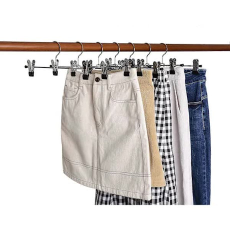 40cm Chrome Iron Clothes Hangers with Non-Slip Clips, 10-Pack Metal Trouser Hangers for Pants Shorts Skirt Socks Underwear, Silver