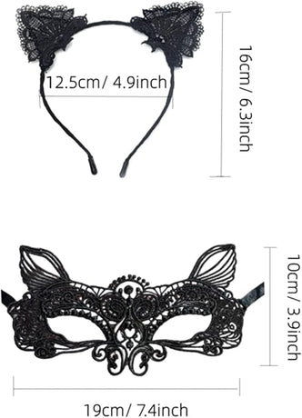 Cat Mask and Ears Headband, Catwoman Costume Accessories for Women's Halloween Party Makeup and Fancy Dress