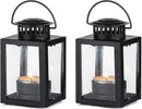 Tea Light Lanterns 2pcs Vintage Style Hanging Garden Lanterns Indoor Outdoor Black Compatible with Candles Blue Light Holder
