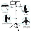 Adjustable Music Stand Portable Foldable Metal Stand with Carrying Bag Lightweight for Travel Storage Black