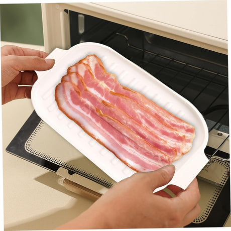Silicone Bacon Pan 30 x 20 x 0.8 cm with Lid and Handle Crispy Bacon Maker Microwave Tray