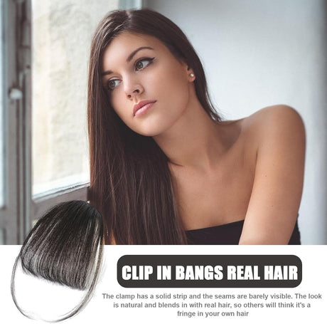 Clip-In Bangs Real Human Hair Natural Black Clip-On Fringe Hair Extensions for Women Girls