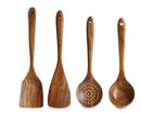 Teak Wooden Ladle Set 4-Piece Kitchen Utensils Heat and Scratch Resistant Cooking Spo