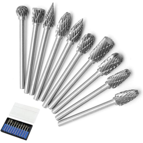Tungsten Steel Rotary Files Double Cut 10pcs with 3mm Shank Compatible with Dremel Rotary Tools