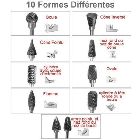Tungsten Steel Rotary Files Double Cut 10pcs with 3mm Shank Compatible with Dremel Rotary Tools