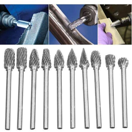 Tungsten Steel Rotary Files Double Cut 10pcs with 3mm Shank Compatible with Dremel Rotary Tools