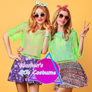 1980s Neon Party Costume Set for Women Girls Retro Theme Outfit Accessories 1PCS