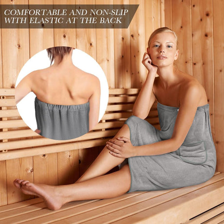 Sauna Skirt for Women with Pockets and Buttons Long Towel Grey