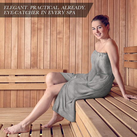 Sauna Skirt for Women with Pockets and Buttons Long Towel Grey