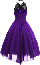 Gothic Lace Sleeveless Cocktail Dress Corset Halter Swing Purple XXL for 80s Party