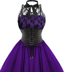 Gothic Lace Sleeveless Cocktail Dress Corset Halter Swing Purple XXL for 80s Party