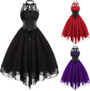 Gothic Lace Sleeveless Cocktail Dress Corset Halter Swing Purple XXL for 80s Party