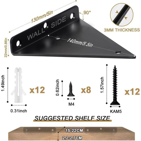Triangle Shelf Brackets 14cm, Iron Floating Shelf Brackets Wall Mounted, Metal DIY Open Shelf Brackets