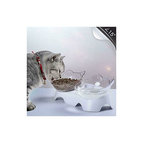 Elevated Cat Bowls Set for Spine Relief - 15 Degree Angled Anti-Vomiting Pet Food and Water Bowls with Orthopedic Design for Cats and Dogs