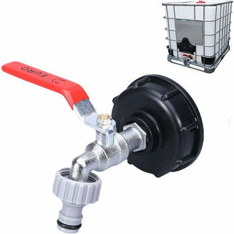 IBC Tank Faucet 1000L with Garden Hose Tap Adapter S60X6 Connector Plastic 1/2 Inch for Rainwater Harvester