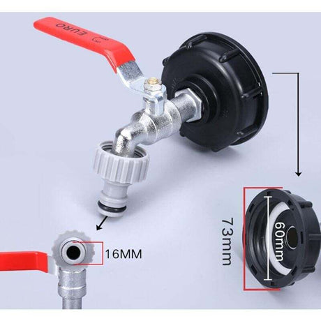IBC Tank Faucet 1000L with Garden Hose Tap Adapter S60X6 Connector Plastic 1/2 Inch for Rainwater Harvester