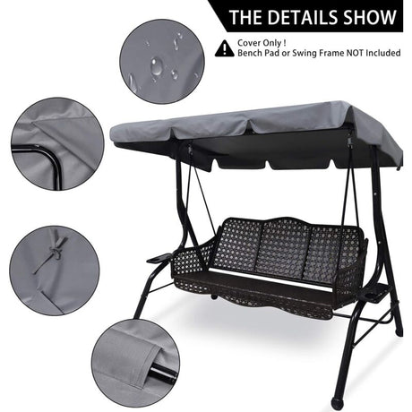 Replacement Cover for 3-Seater Garden Swing Waterproof UV Protection Large Gray