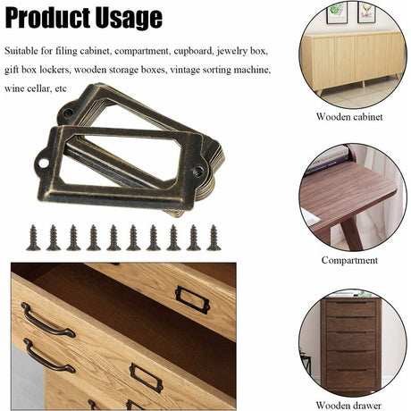 Metal Label Holder 70x33mm Bronze Desk Organizer with Screws 15 Pcs